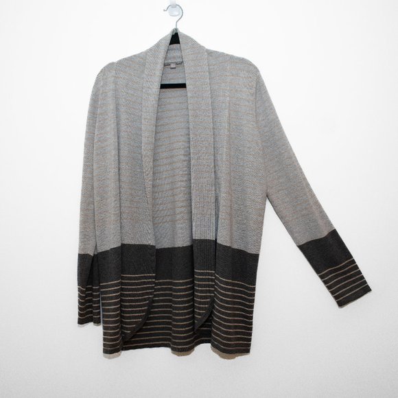 Evolution by Cyrus Sweaters - Evolution by Cyrus Open Front Striped Long Sleeve Cardigan Plus Size XXL